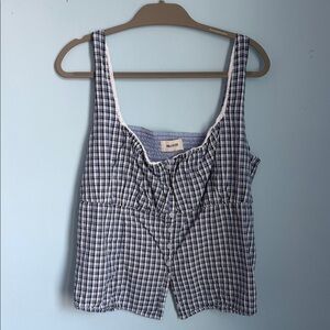 Hollister Blue Checkered Sleeveless Blouse